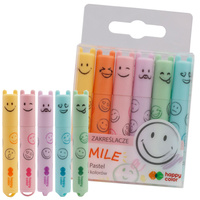 Zakreślacze mini pisaki pastelowe emotki buźki Smile 6szt HAPPY COLOR