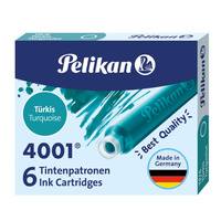 Naboje wkłady pióra wiecznego atramentowe krótkie 4001 turkus 6szt PELIKAN