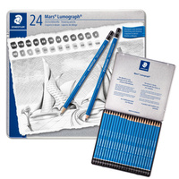 Zestaw ołówek 24szt 12B-10H metalowym pudełku etui Mars Lumograph STAEDTLER