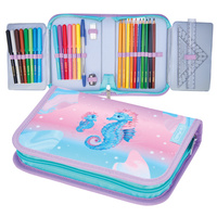 Piórnik rozkładany pojedynczy dwuklapkowy wyposaż 31el konik morski HERLITZ