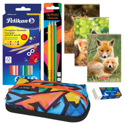 Wyprawka szkolna do szkoły piórnik zeszyty kredki 7el. PELIKAN HERLITZ