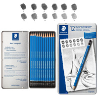 Zestaw ołówek 12szt 8B-2H metalowym pudełku etui Mars Lumograph STAEDTLER