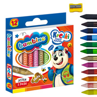 Kredki świecowe glinka kaolinowa + temperówka 12 kolorów BAMBINO