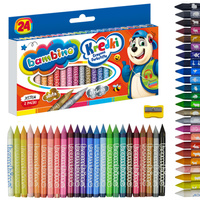 Kredki świecowe glinka kaolinowa + temperówka 24 kolory BAMBINO