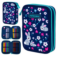 Piórnik podwójny dwukomorowy z wyposażeniem 32el Baby Bunny AC21 ASTRA