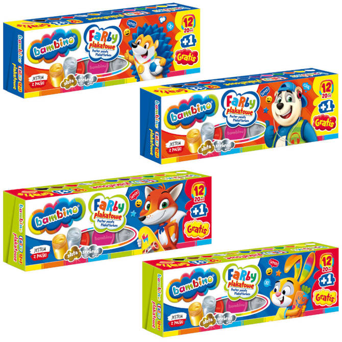 Farby plakatowe 13kol =12 +1gratis 20ml BAMBINO