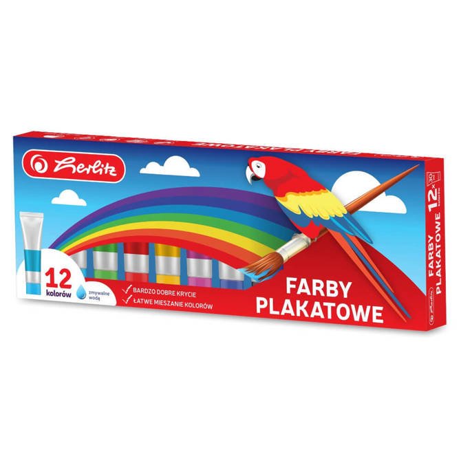 Farby plakatowe w tubkach 30ml 12 kolorów HERLITZ