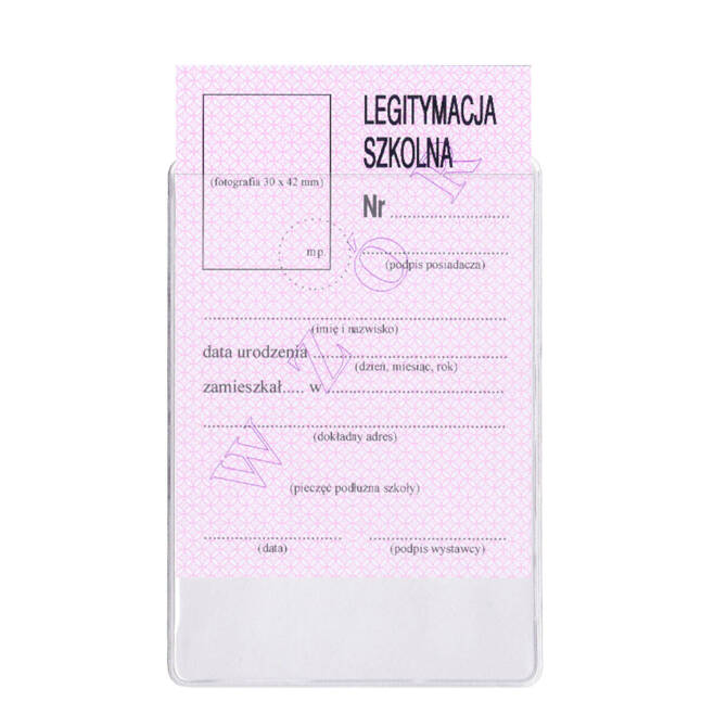 Kieszeń etui okładka na papierową legitymację szkolną 7,7x10,8cm 50szt