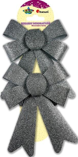 Kokardy dekoracyjne brokatowe srebrne 2 CRAFT-FUN
