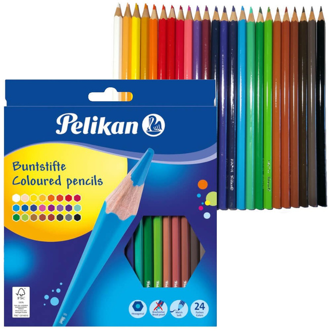 Kredki ołówkowe miękkie szkolne 24 kolorów PELIKAN