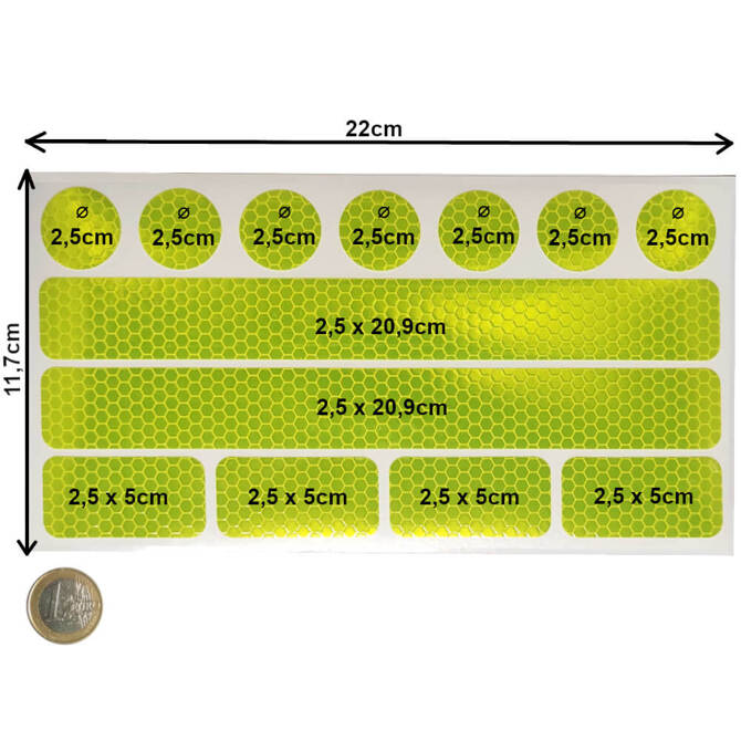 Naklejki odblaskowe ostrzegawcze na rower kask wózek żółte zestaw 13szt