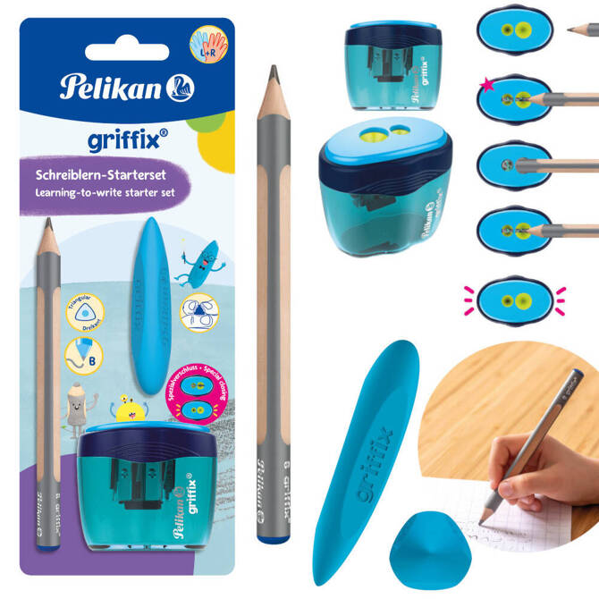 Ołówek trójkątny Jumbo Griffix nauki pisania + gumka + temperówka PELIKAN
